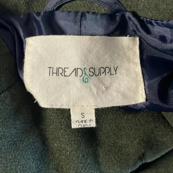 Thread & Supply Wool Blend Green Pea Coat Double Breasted Jacket Women Size S - Picture 7 of 8